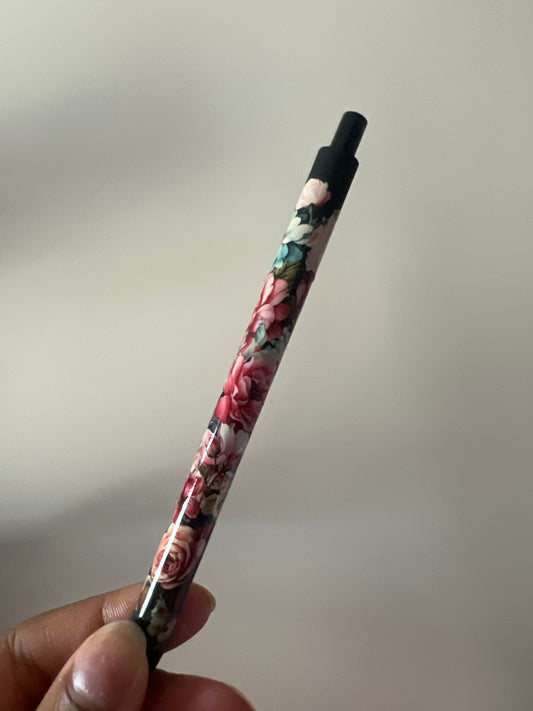 Black Floral Refillable Glitter Pen