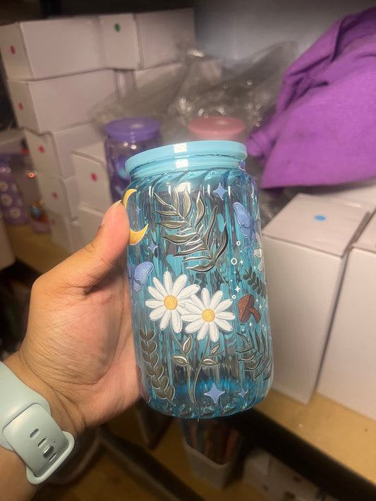 Summer Inspired Ribbed Glass Tumbler