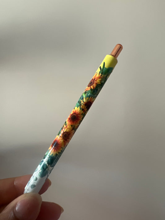 Yellow Floral Refillable Glitter Pen