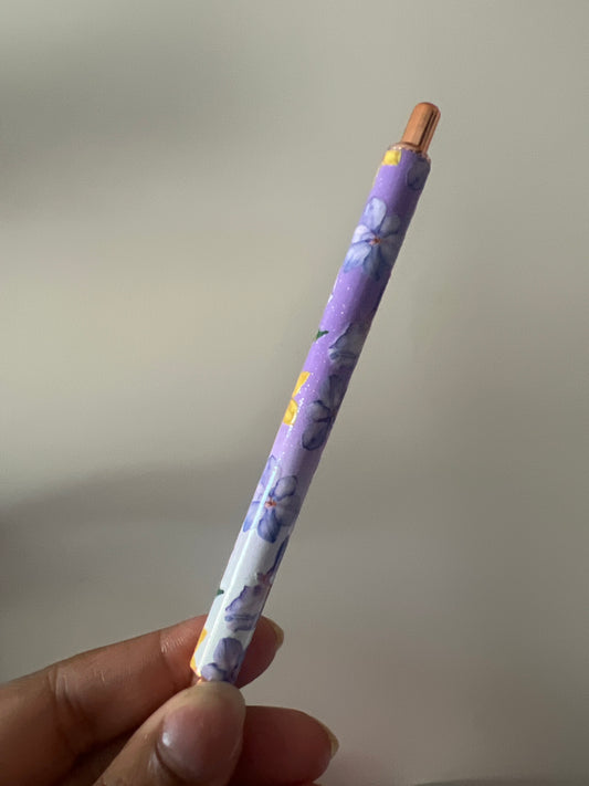 Purple Floral Refillable Glitter Pen