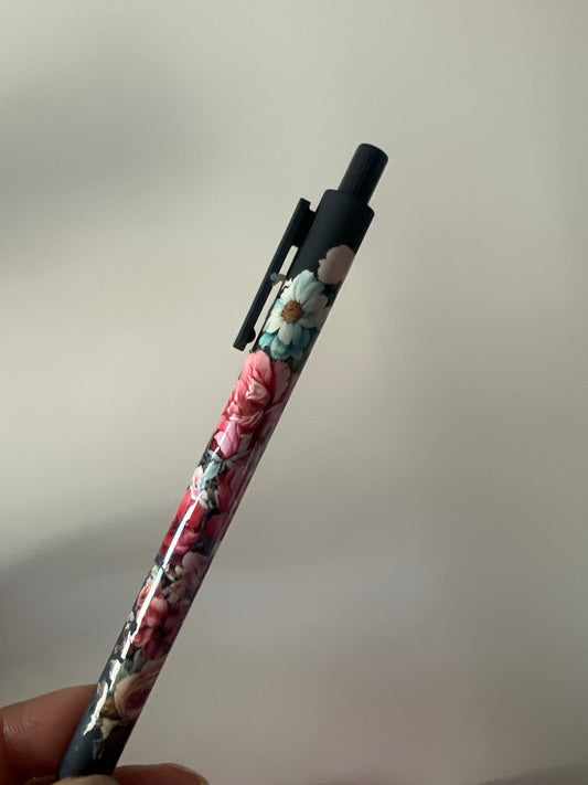 Black Floral Refillable Glitter Pen