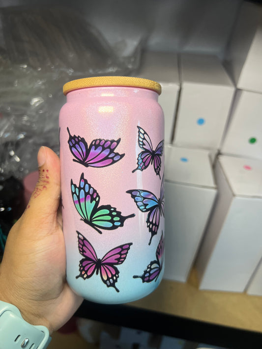 Butterfly Ombre Glass Tumbler