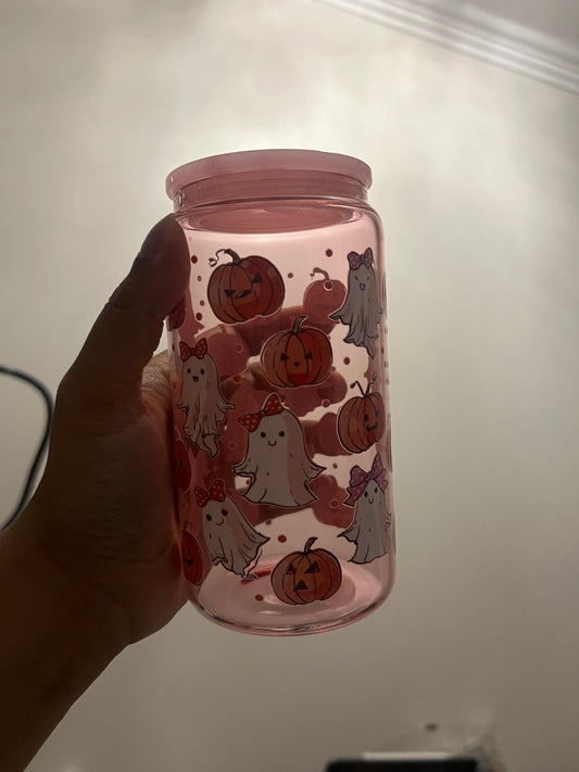 Pumpkin + Ghost Glass Tumbler