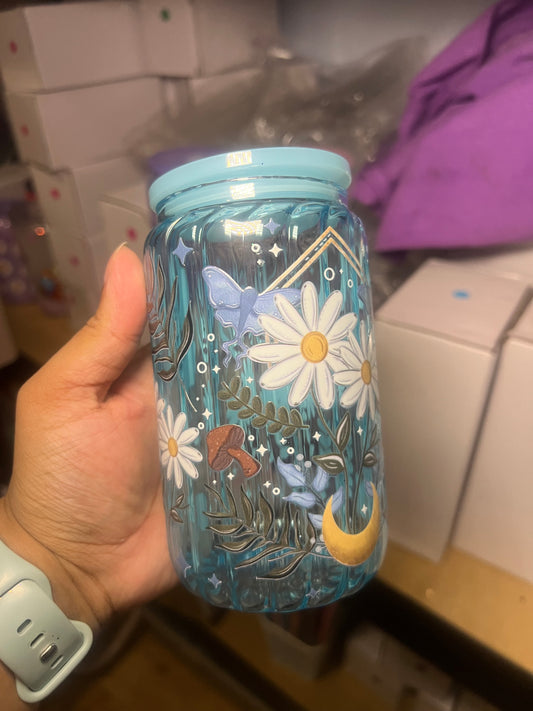 Summer Inspired Ribbed Glass Tumbler