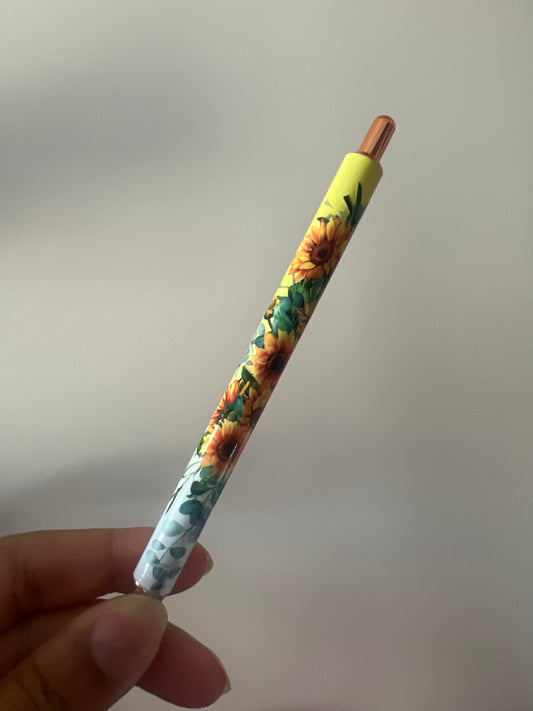 Yellow Floral Refillable Glitter Pen