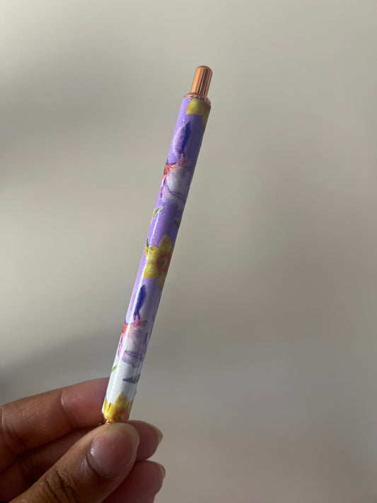 Purple Floral Refillable Glitter Pen
