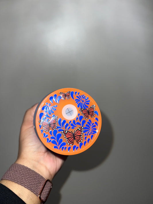 Blue and Orange Butterfly Glass Tumbler