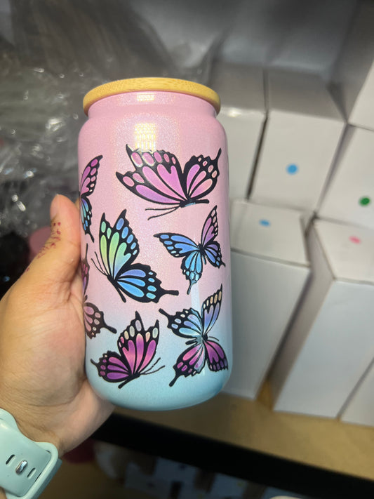 Butterfly Ombre Glass Tumbler