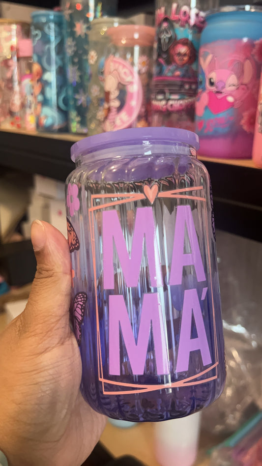 Mama Ribbed Glass Tumbler