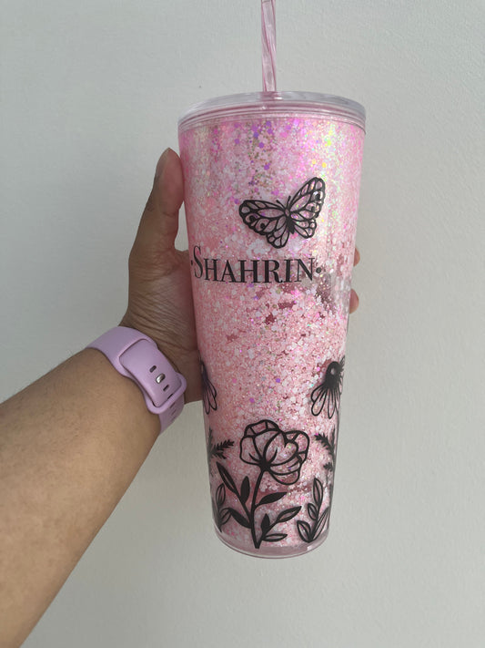 Personalised Boho Floral Snowglobe Tumbler